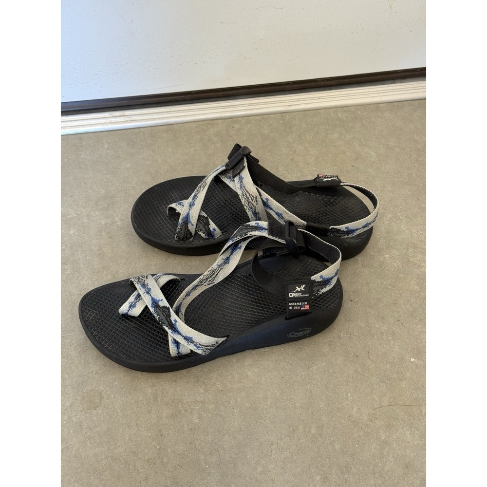 Chaco Women's Black Sandals with White and Blue Straps